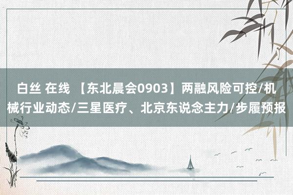 白丝 在线 【东北晨会0903】两融风险可控/机械行业动态/