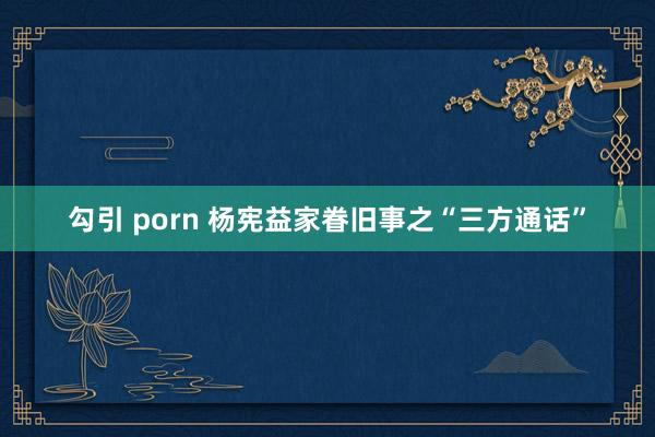 勾引 porn 杨宪益家眷旧事之“三方通话”